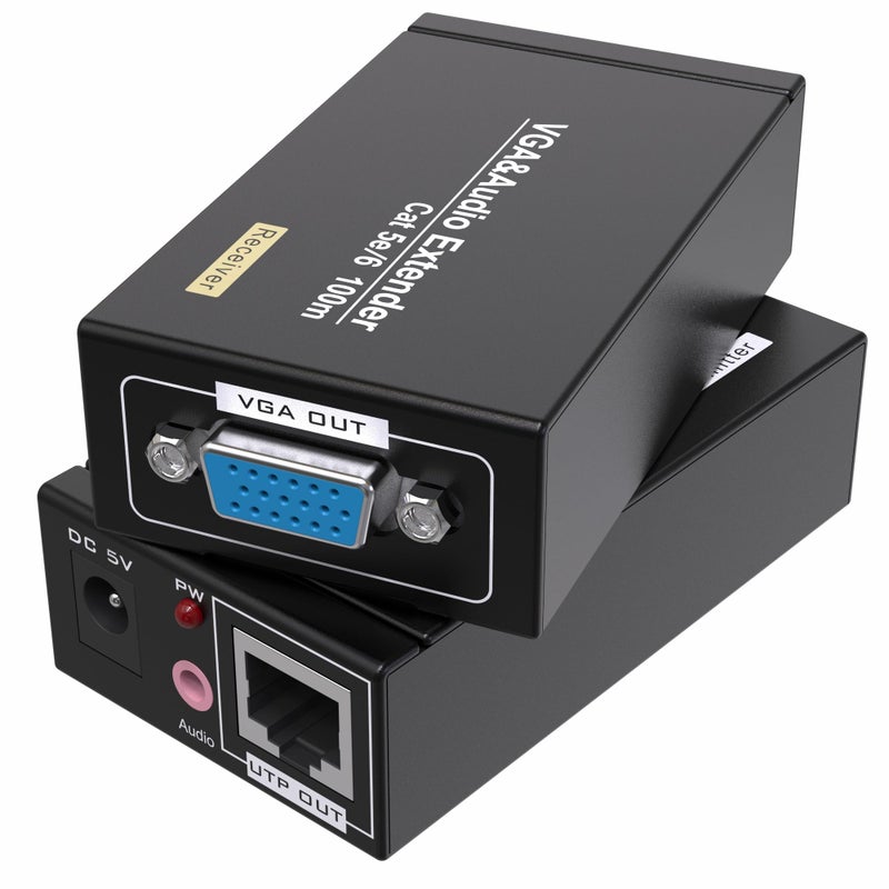 MOERISICAL مويريسكال مكرر فيديو VGA Cat5e Cat6 على كابل إيثرنت 300 قدم، يصل إلى 100م، مرسل + مستقبل - Image 1